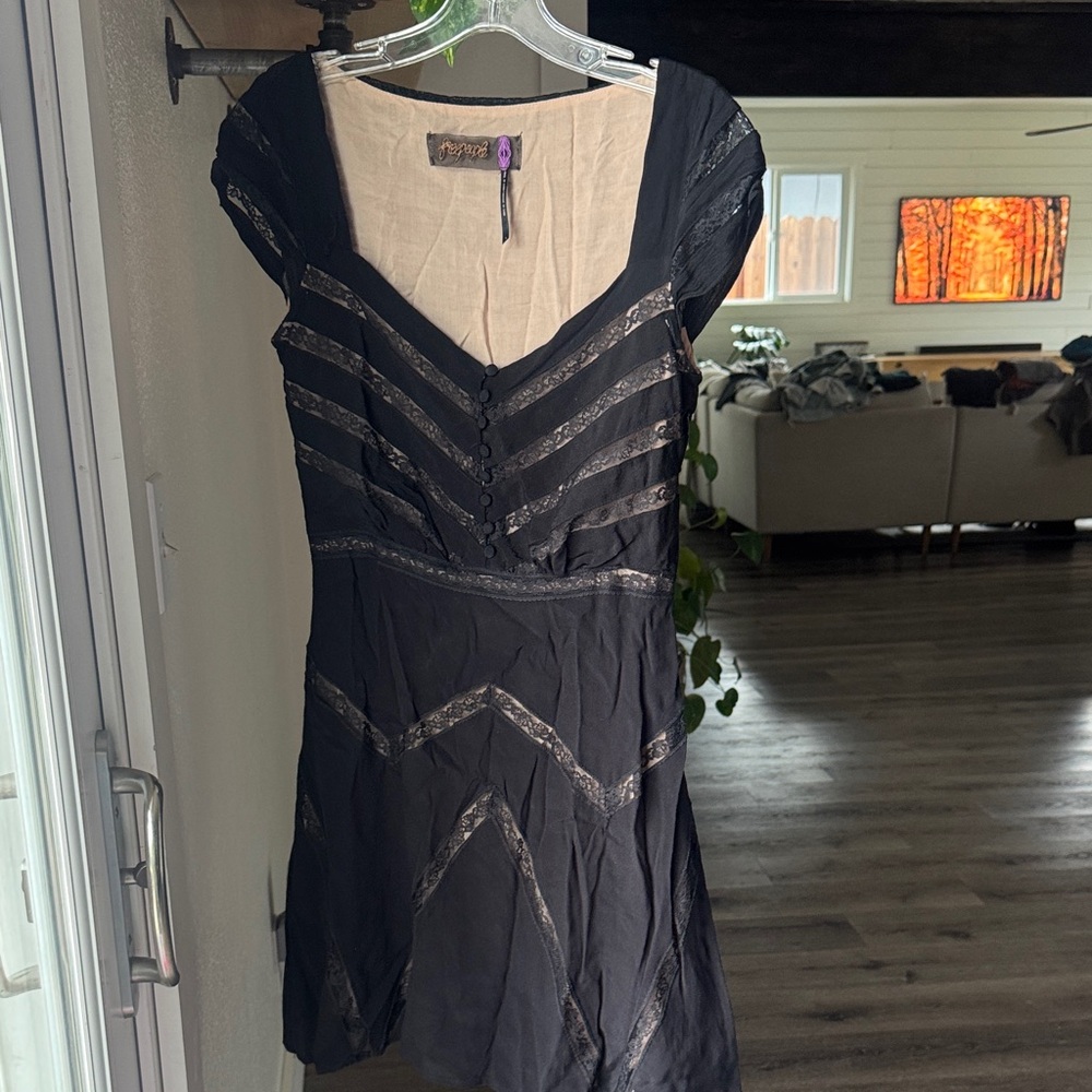 Free people Black Mini Dress with Silver Details